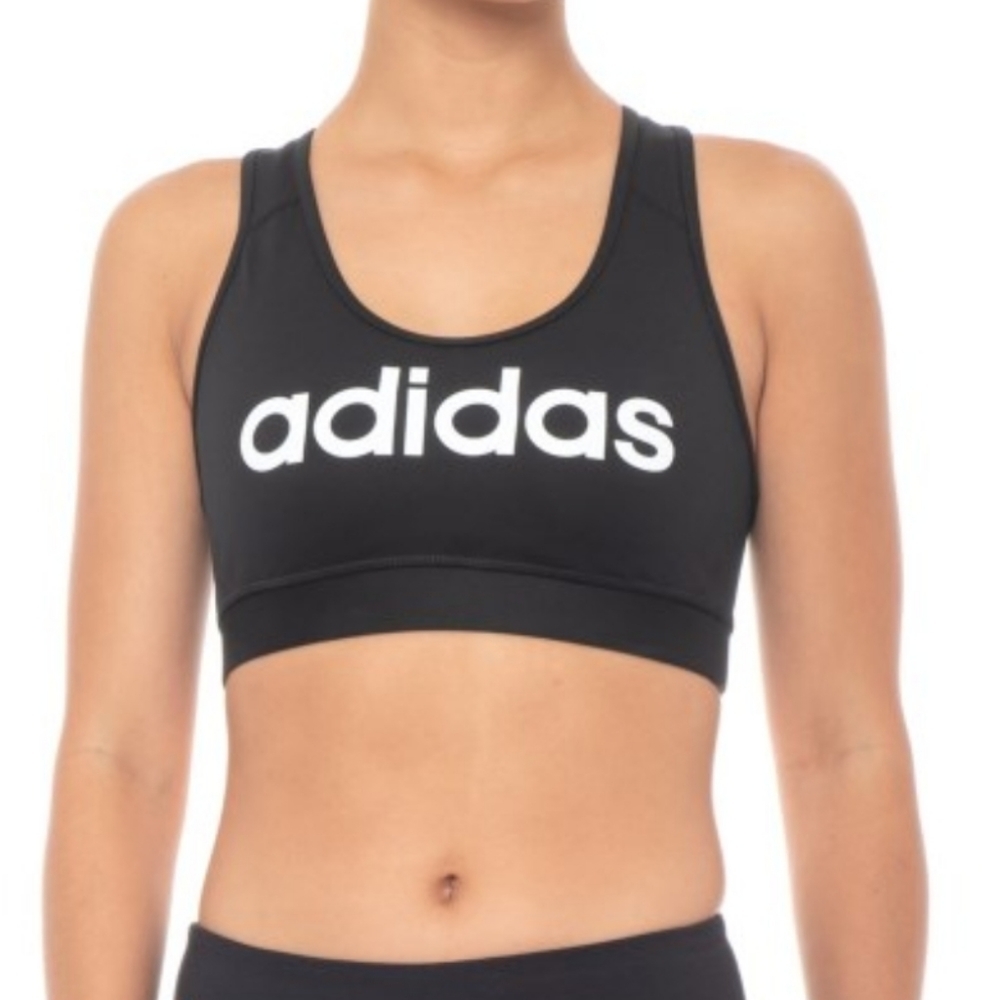 New women's Adidas black racerback logo sports bra